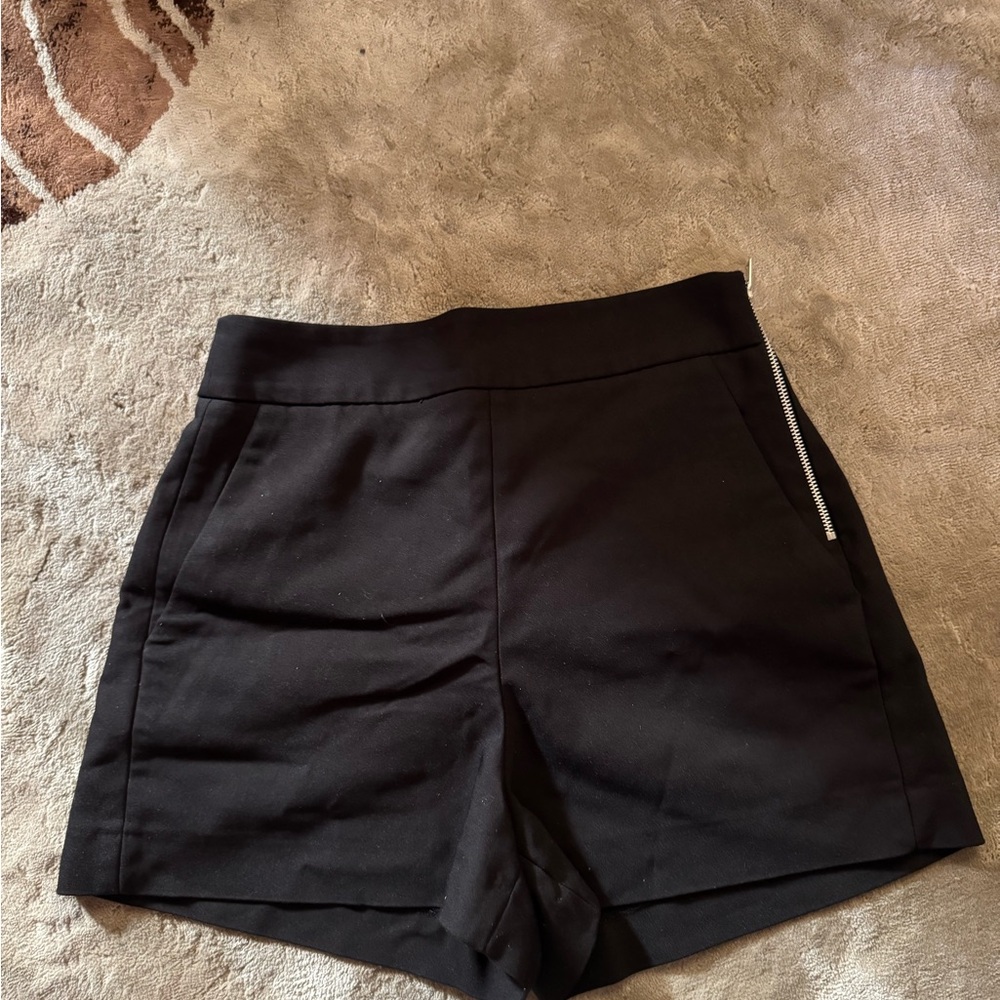 Zara High Waist Black Shorts with Side Zipper